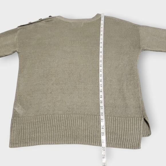 Tahari 100% Linen Drop Shoulder Boxy Sweater Bronze Brown Sz Lg Neutral Minimal - Picture 11 of 11